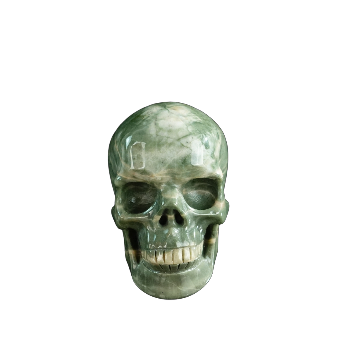 3.0" Nine Dragon Jade Crystal Skull Carving - Hand Carved Decor