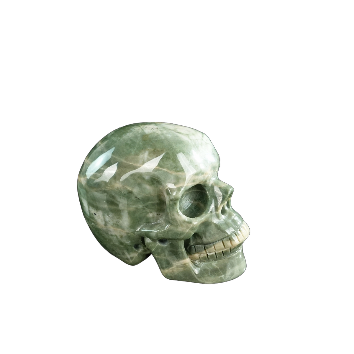 3.0" Nine Dragon Jade Crystal Skull Carving - Hand Carved Decor
