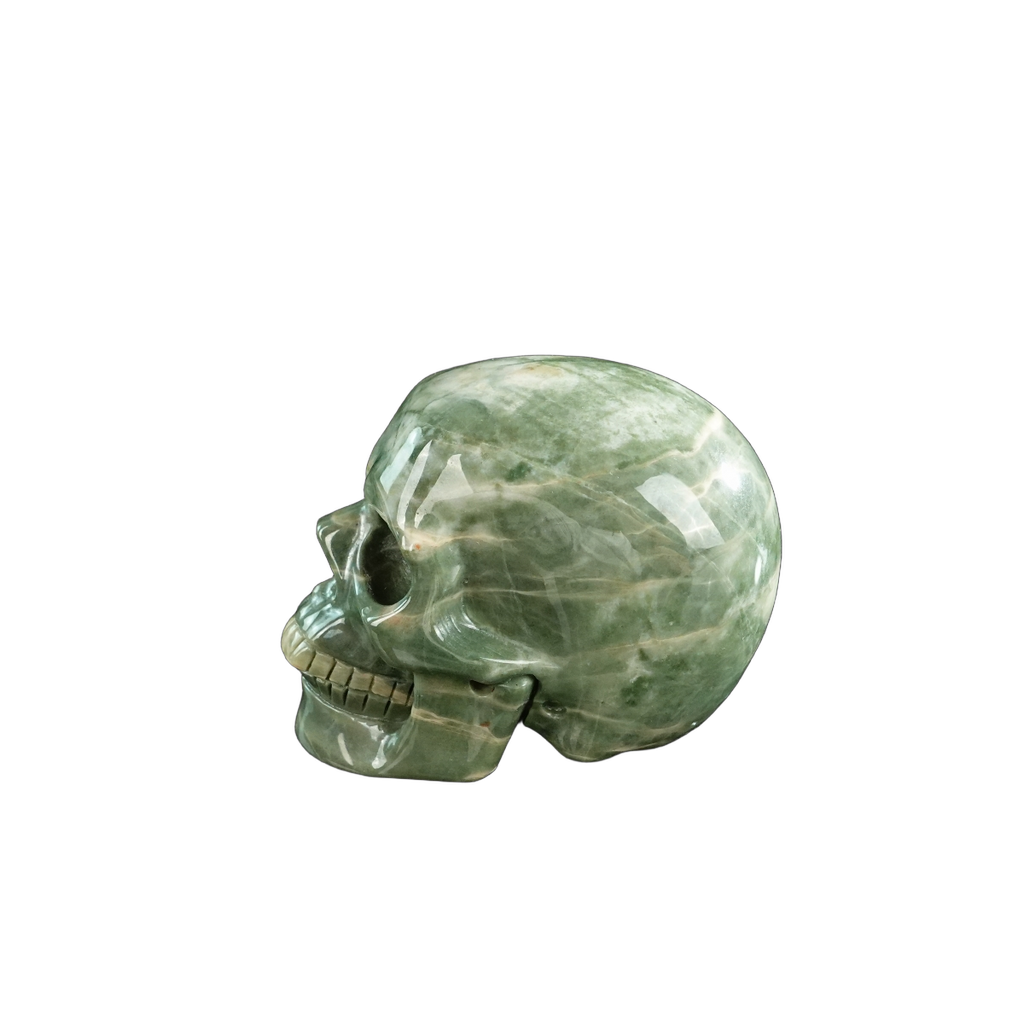 3.0" Nine Dragon Jade Crystal Skull Carving - Hand Carved Decor