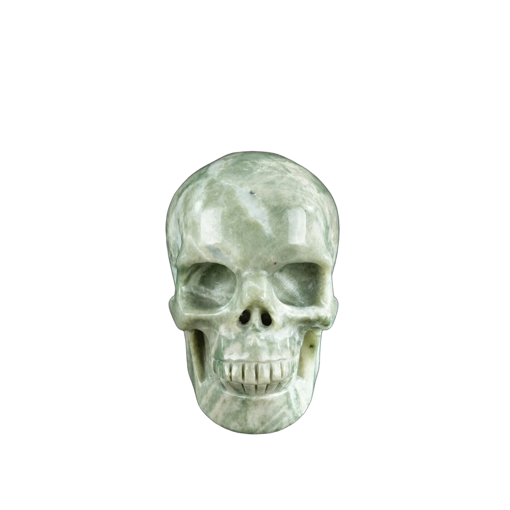 3.0" Nine Dragon Jade Crystal Skull Carving - Hand Carved Decor