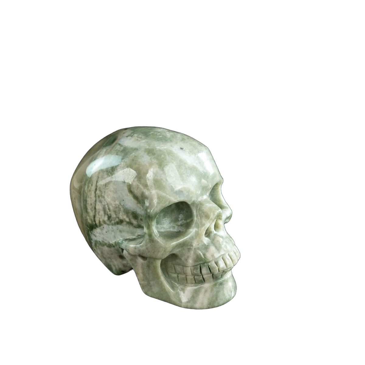 3.0" Nine Dragon Jade Crystal Skull Carving - Hand Carved Decor