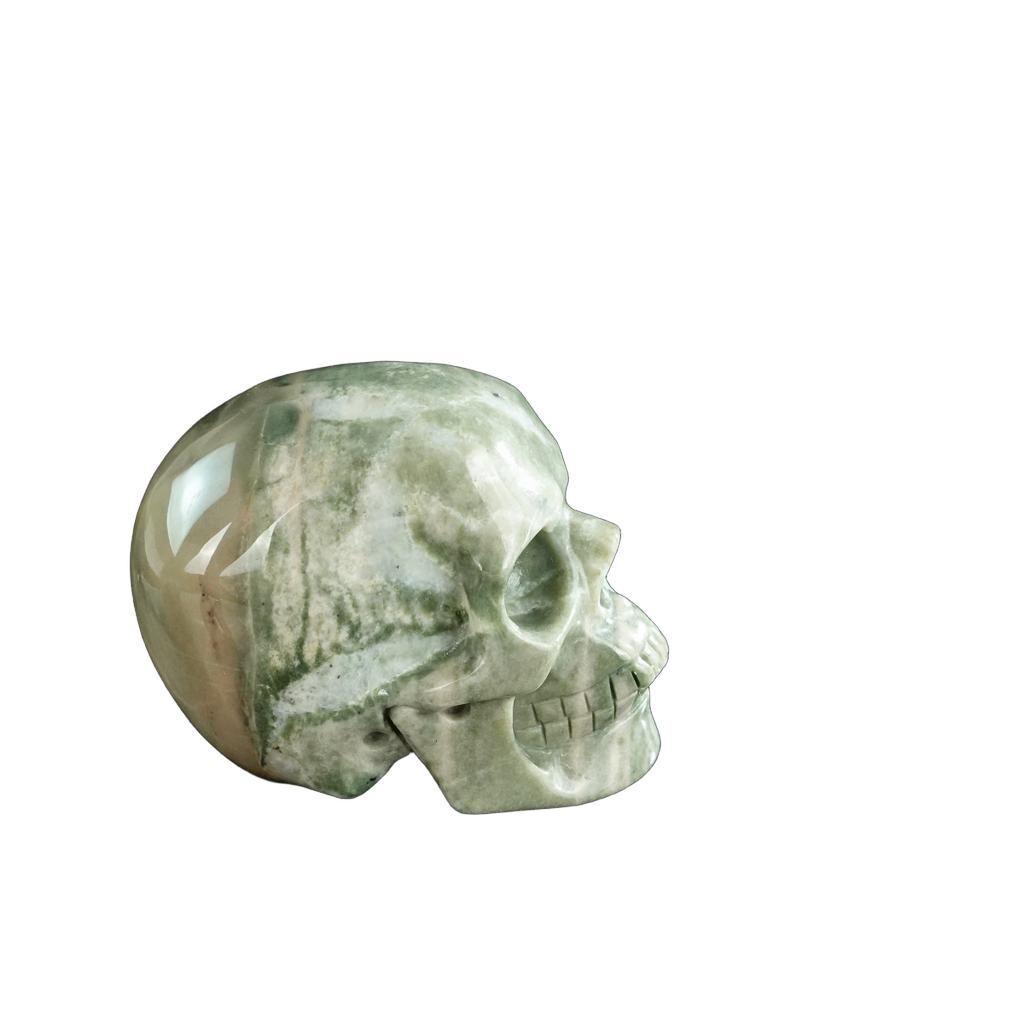 3.0" Nine Dragon Jade Crystal Skull Carving - Hand Carved Decor