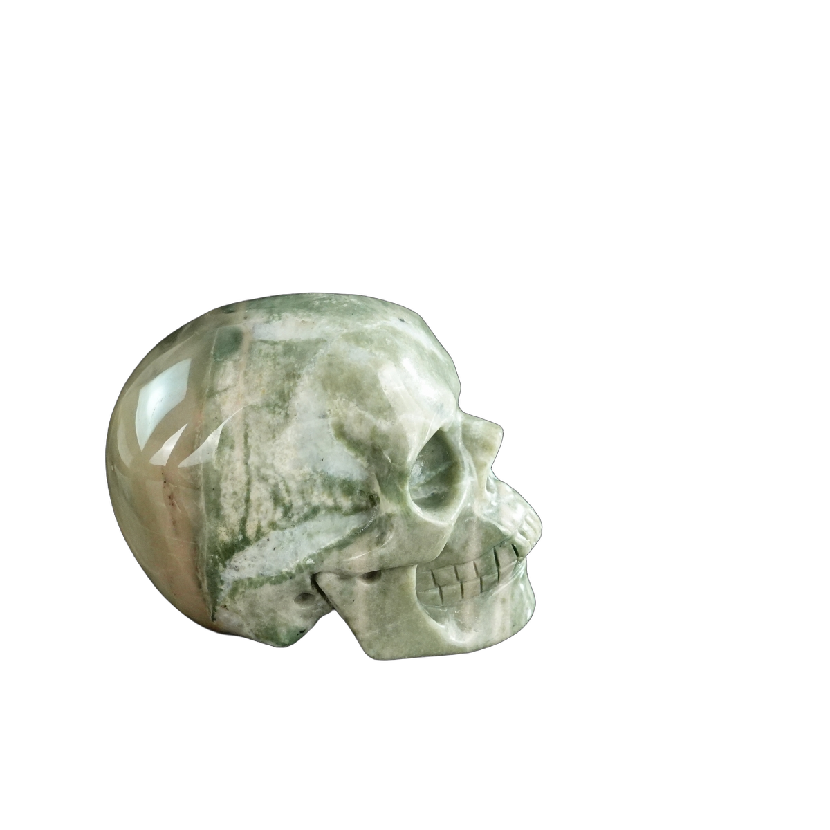 3.0" Nine Dragon Jade Crystal Skull Carving - Hand Carved Decor