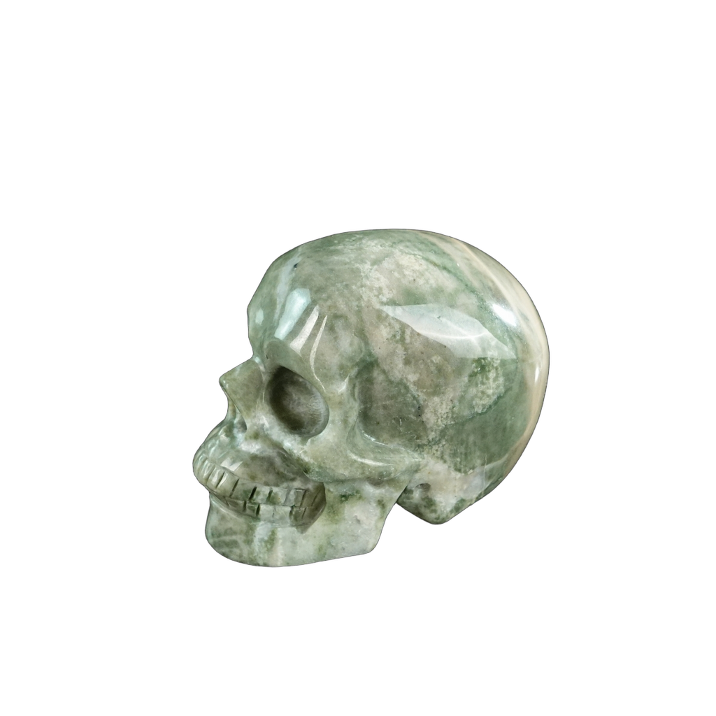 3.0" Nine Dragon Jade Crystal Skull Carving - Hand Carved Decor