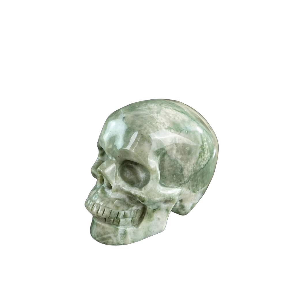 3.0" Nine Dragon Jade Crystal Skull Carving - Hand Carved Decor