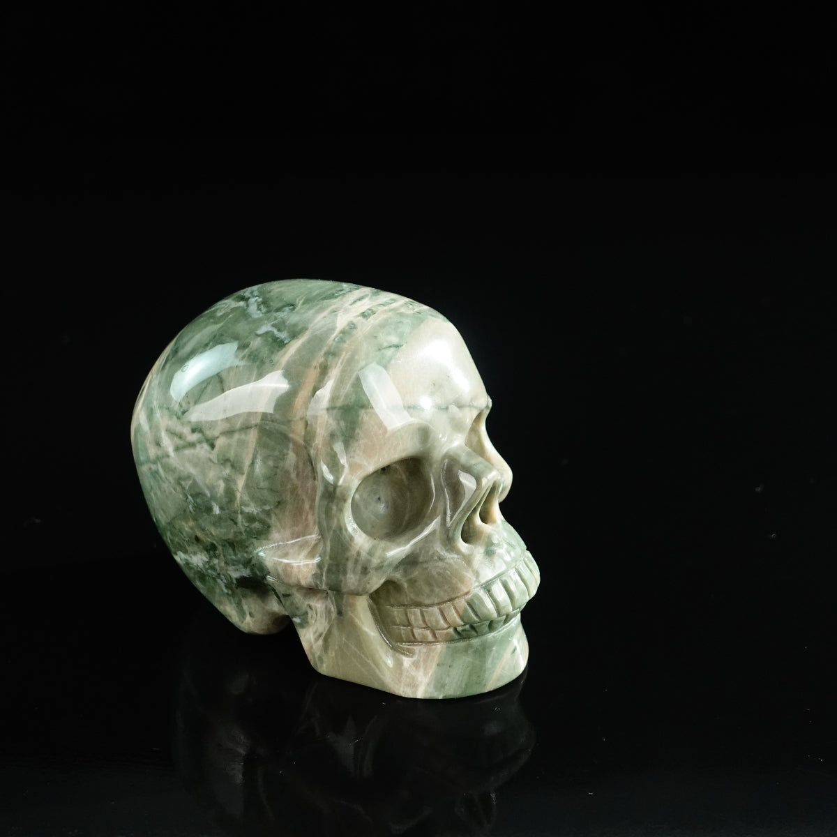 3.0" Nine Dragon Jade Crystal Skull Carving - Unique Piece #HA06