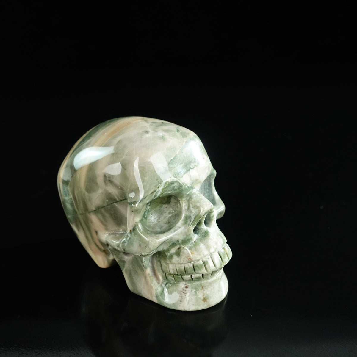 3.0" Nine Dragon Jade Crystal Skull Carving - Unique Piece #HA10
