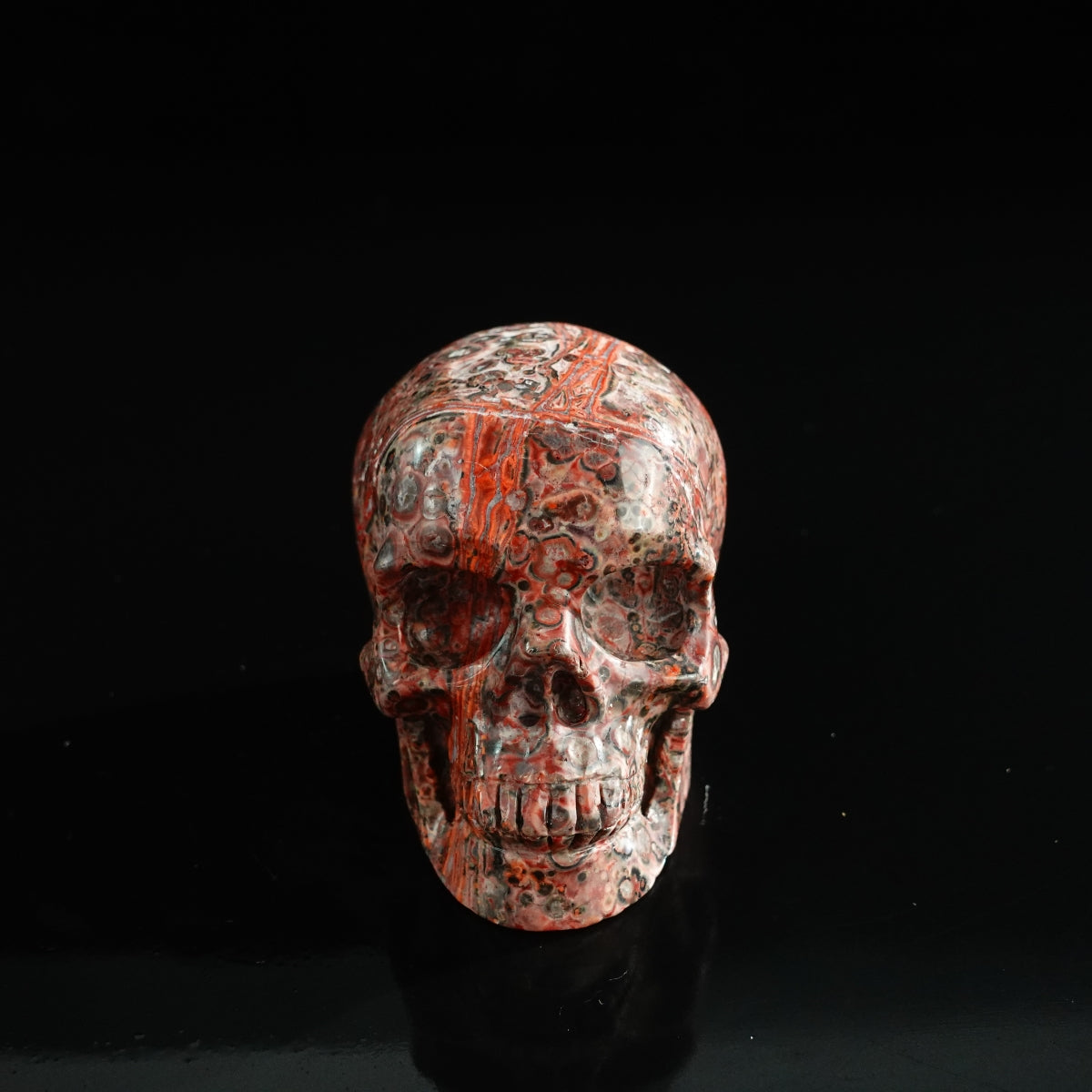 3.0" Red Leopard skin stone Crystal Skull Carving - Unique Piece #LS01