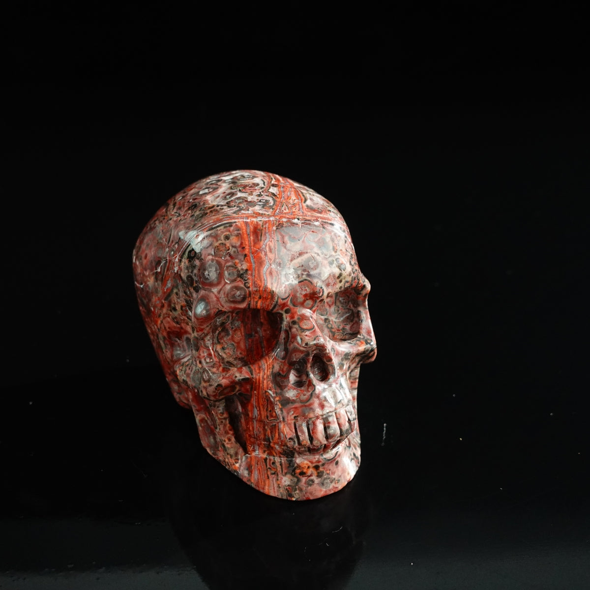 3.0" Red Leopard skin stone Crystal Skull Carving - Unique Piece #LS01