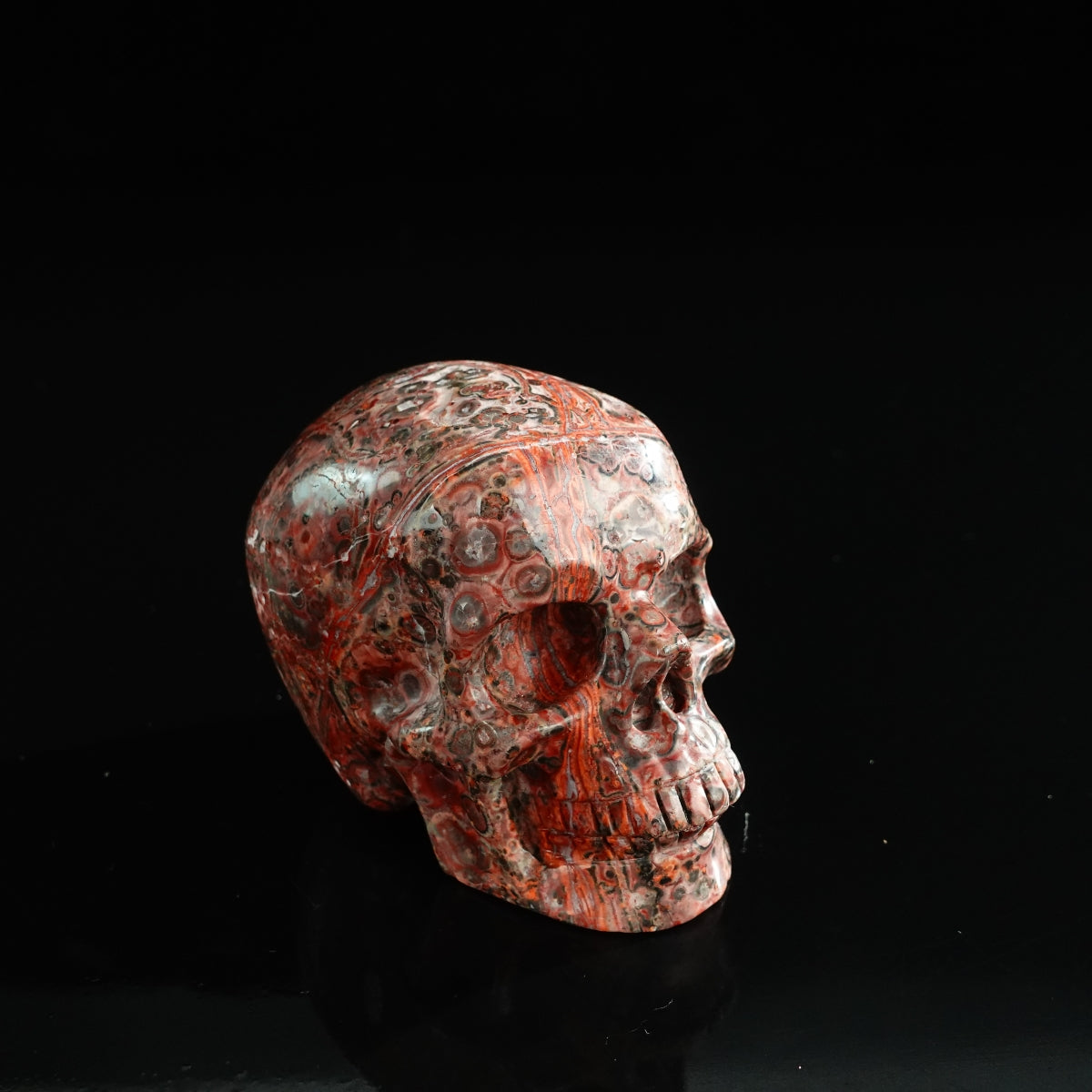 3.0" Red Leopard skin stone Crystal Skull Carving - Unique Piece #LS01