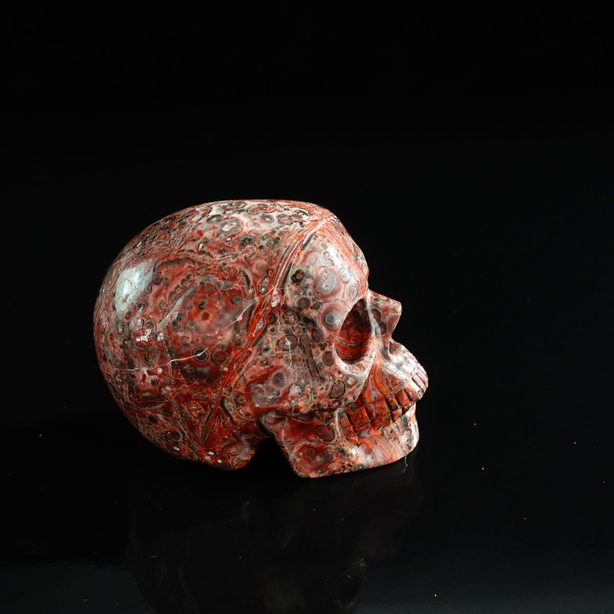 3.0" Red Leopard skin stone Crystal Skull Carving - Unique Piece #LS01