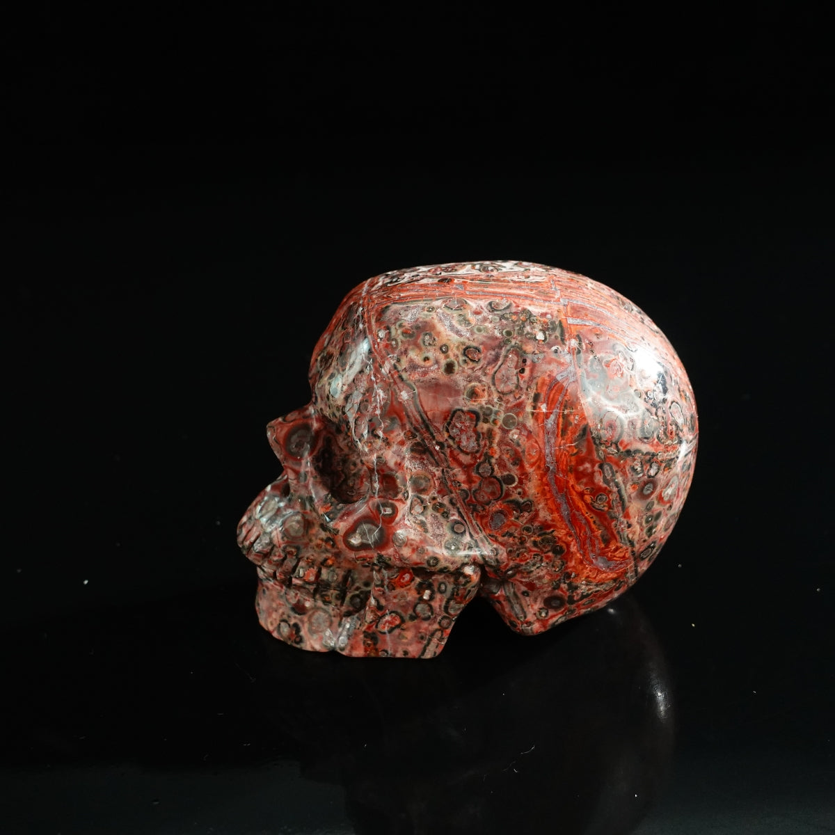 3.0" Red Leopard skin stone Crystal Skull Carving - Unique Piece #LS01