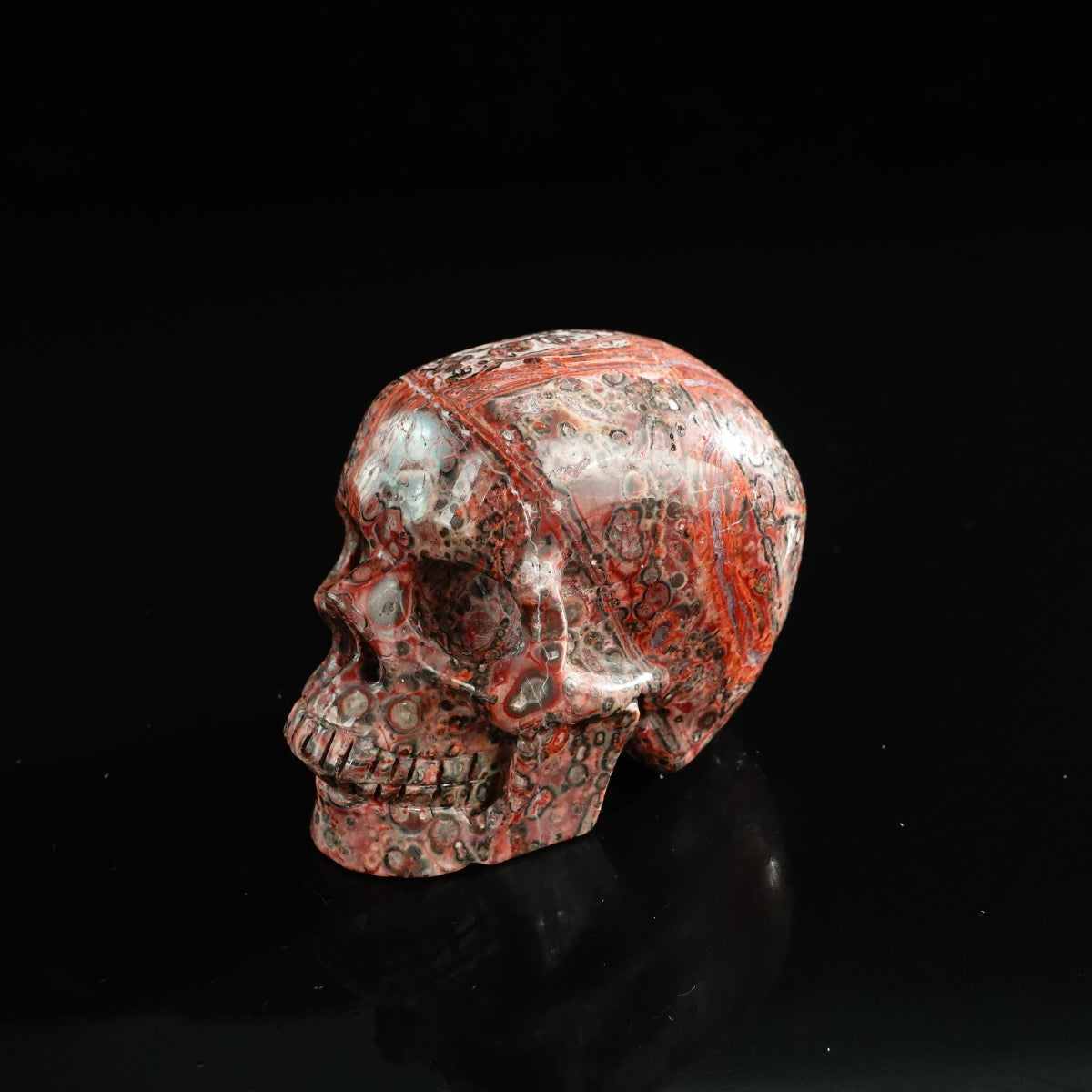 3.0" Red Leopard skin stone Crystal Skull Carving - Unique Piece #LS01