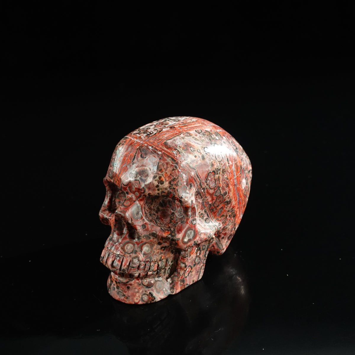3.0" Red Leopard skin stone Crystal Skull Carving - Unique Piece #LS01