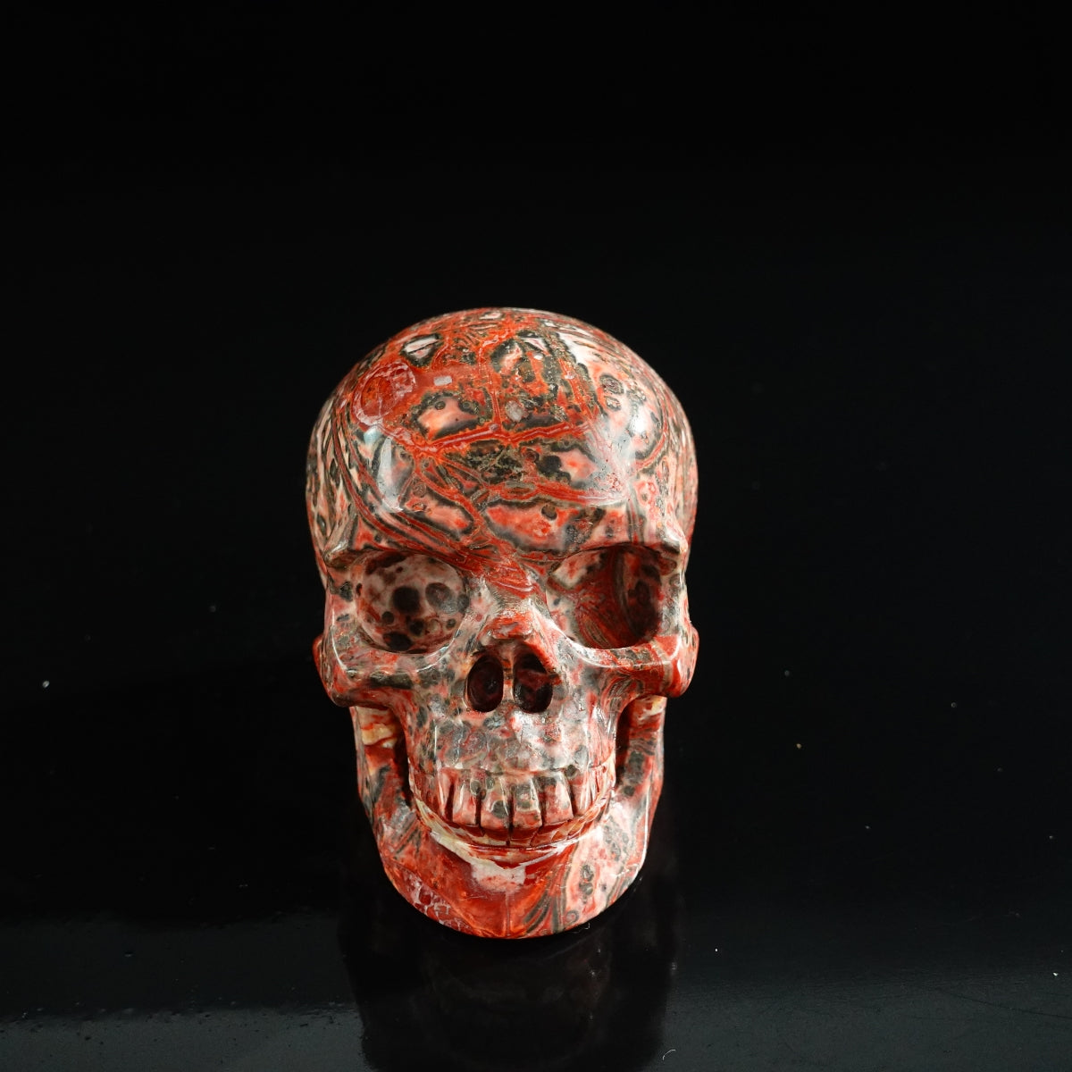 3.0" Red Leopard skin stone Crystal Skull Carving - Unique Piece #LS02