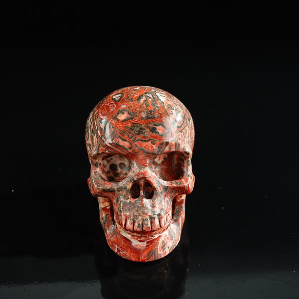 3.0" Red Leopard skin stone Crystal Skull Carving - Unique Piece #LS02