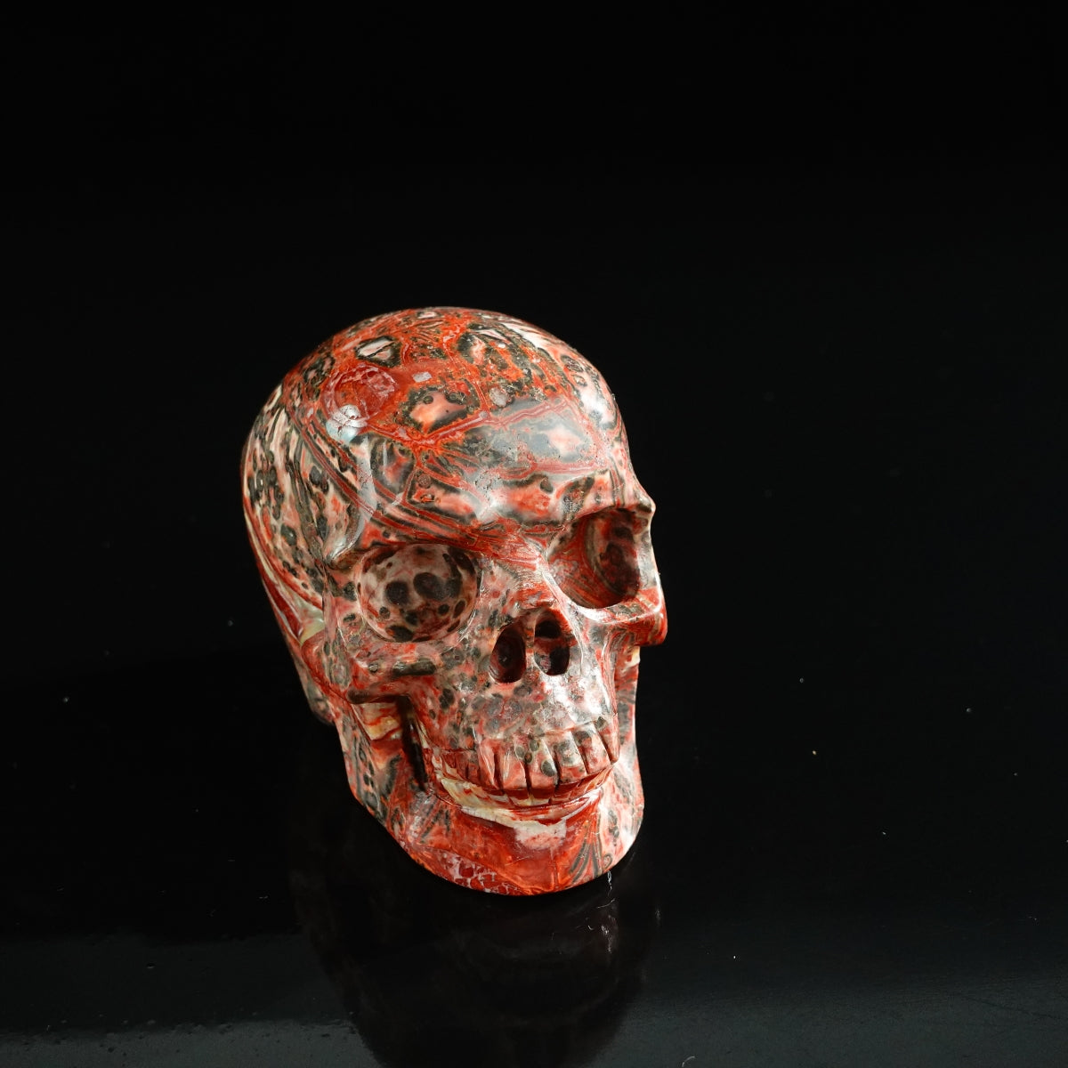 3.0" Red Leopard skin stone Crystal Skull Carving - Unique Piece #LS02