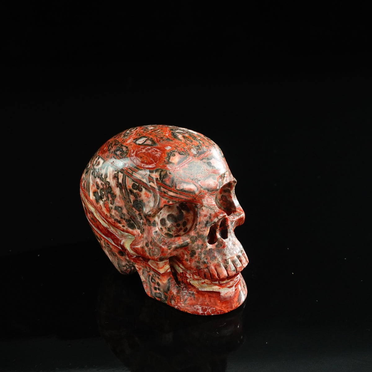 3.0" Red Leopard skin stone Crystal Skull Carving - Unique Piece #LS02