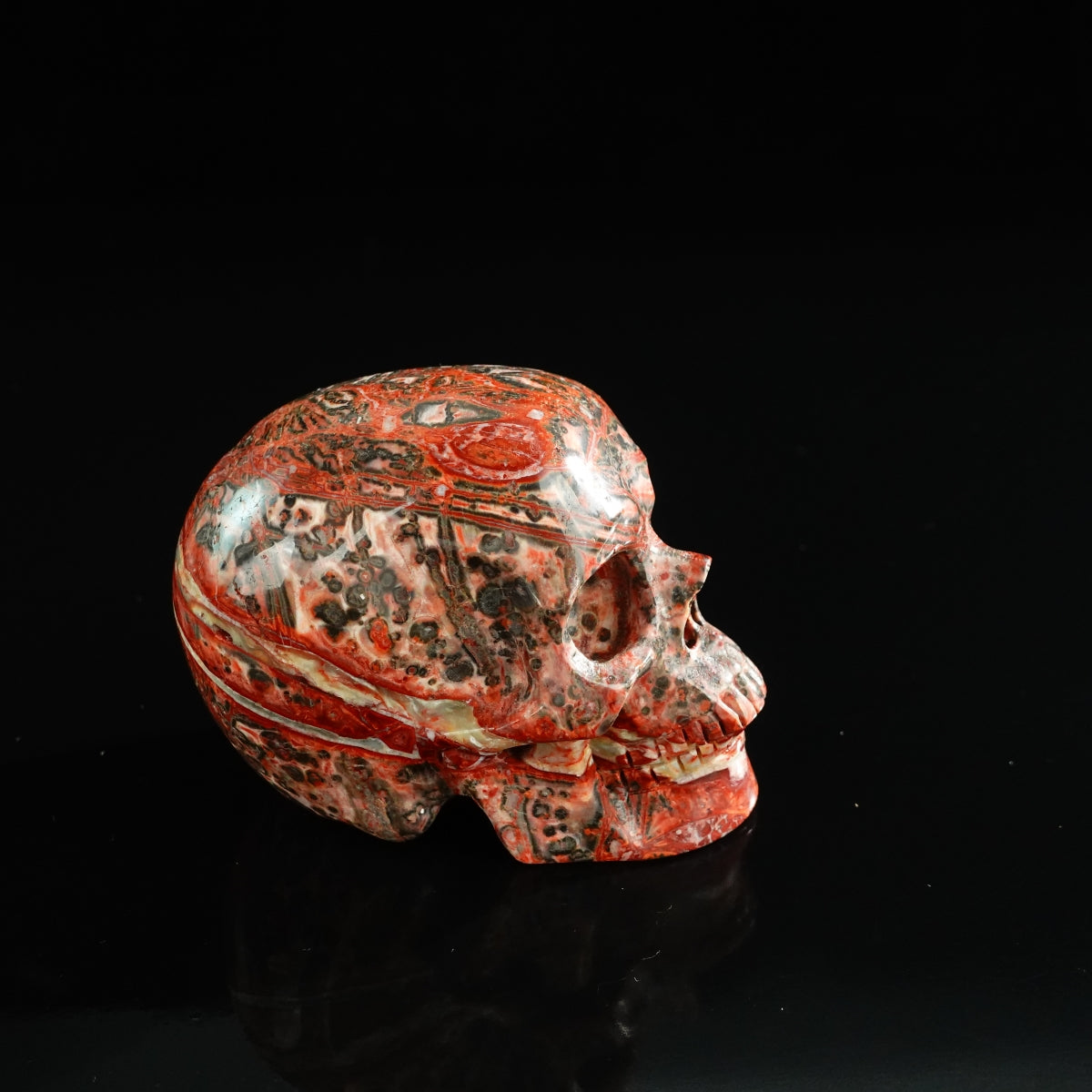 3.0" Red Leopard skin stone Crystal Skull Carving - Unique Piece #LS02