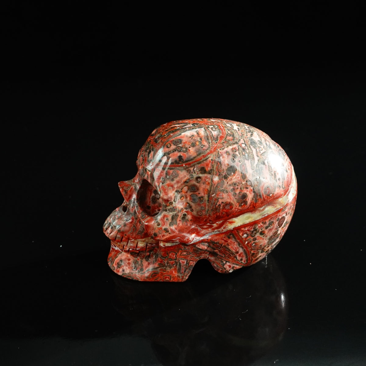3.0" Red Leopard skin stone Crystal Skull Carving - Unique Piece #LS02