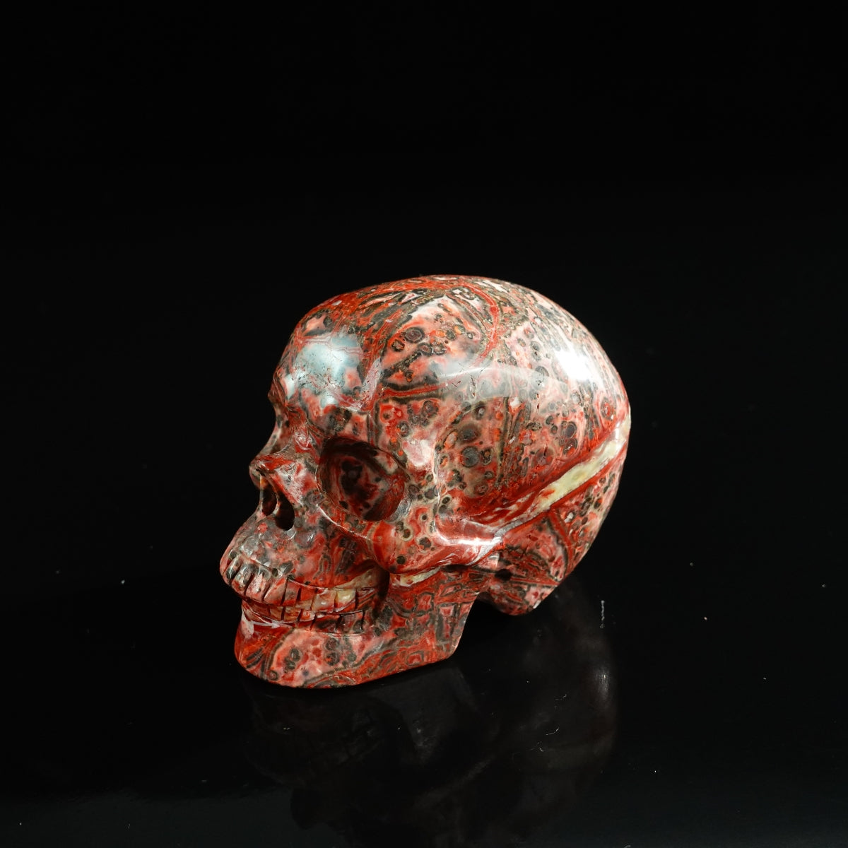 3.0" Red Leopard skin stone Crystal Skull Carving - Unique Piece #LS02