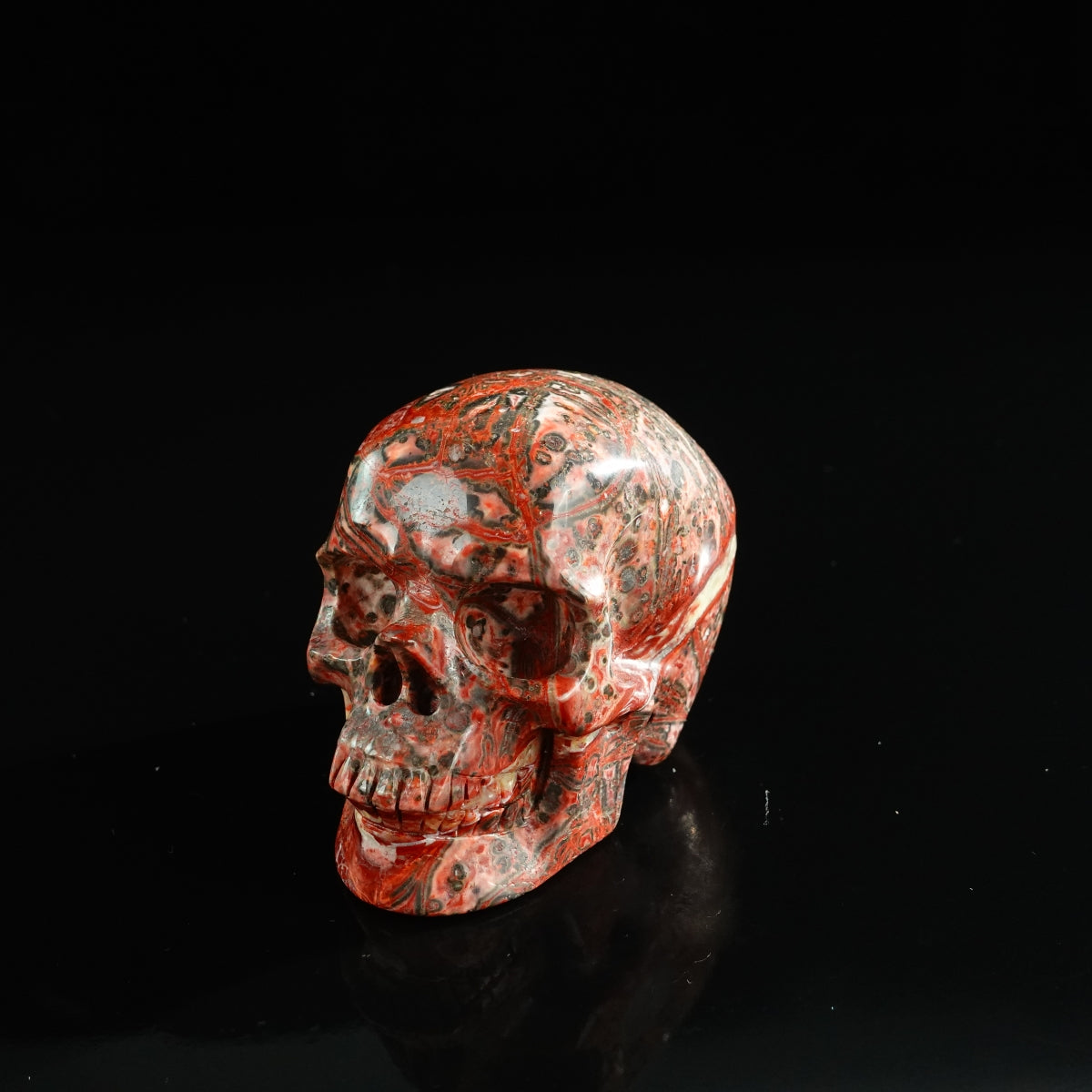 3.0" Red Leopard skin stone Crystal Skull Carving - Unique Piece #LS02