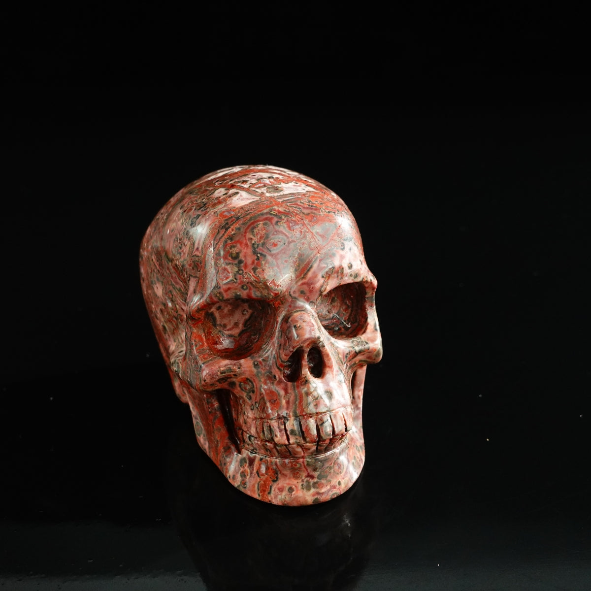 3.0" Red Leopard skin stone Crystal Skull Carving - Unique Piece #LS03
