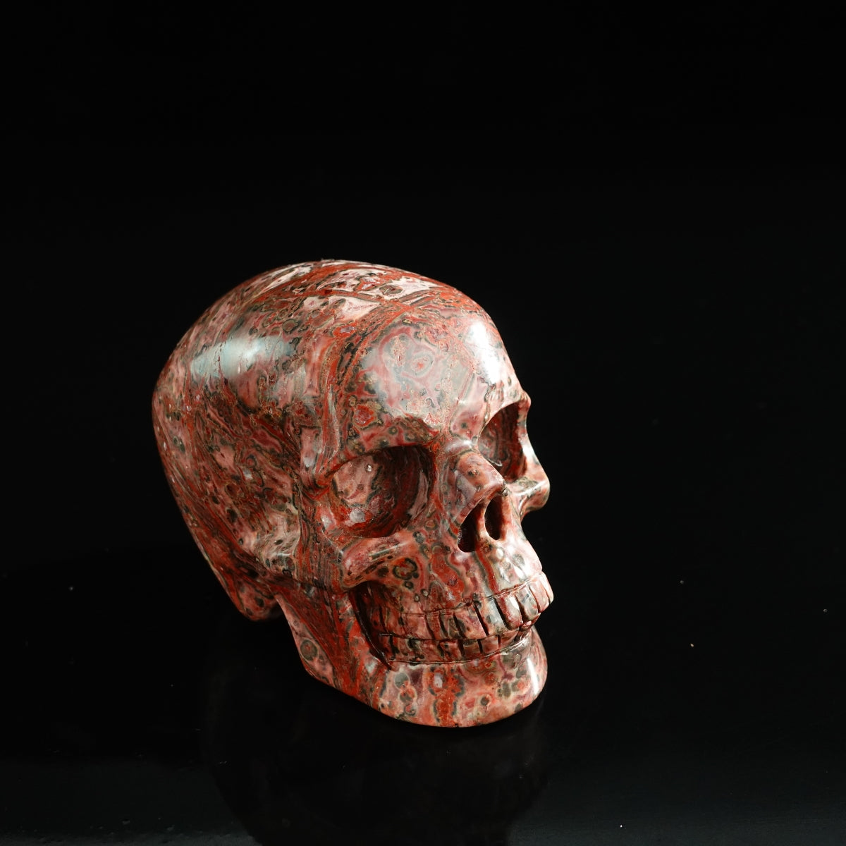 3.0" Red Leopard skin stone Crystal Skull Carving - Unique Piece #LS03