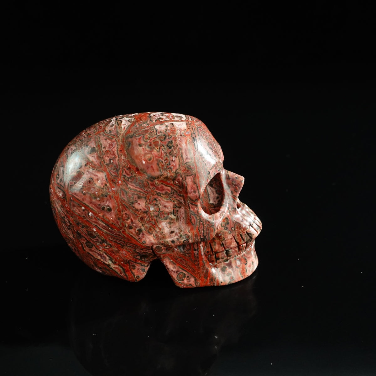 3.0" Red Leopard skin stone Crystal Skull Carving - Unique Piece #LS03