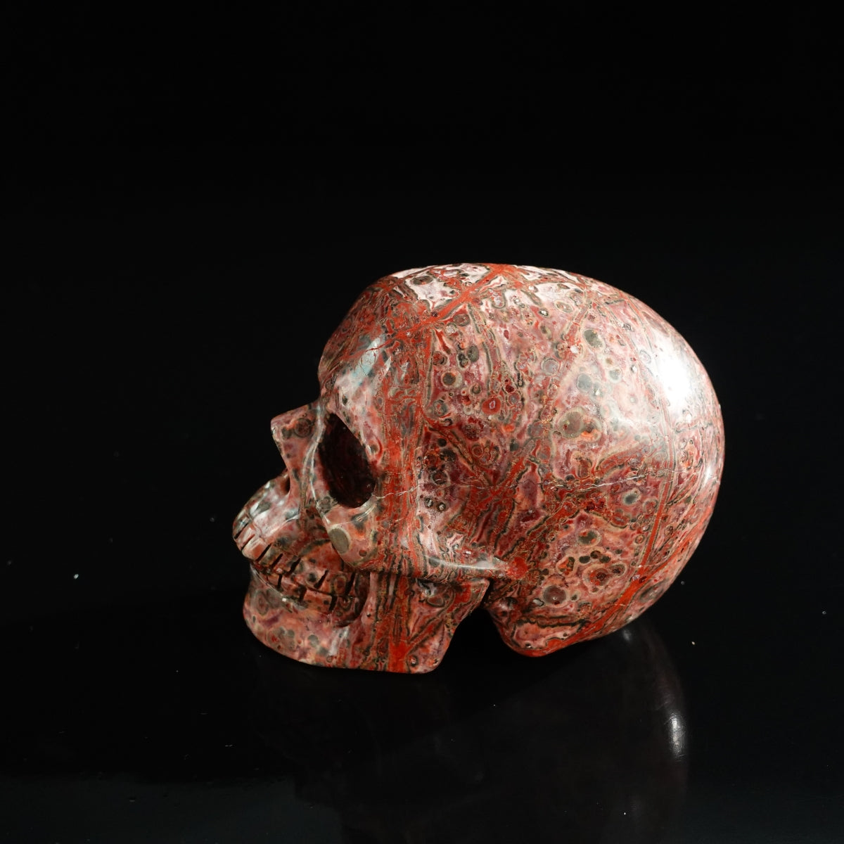 3.0" Red Leopard skin stone Crystal Skull Carving - Unique Piece #LS03