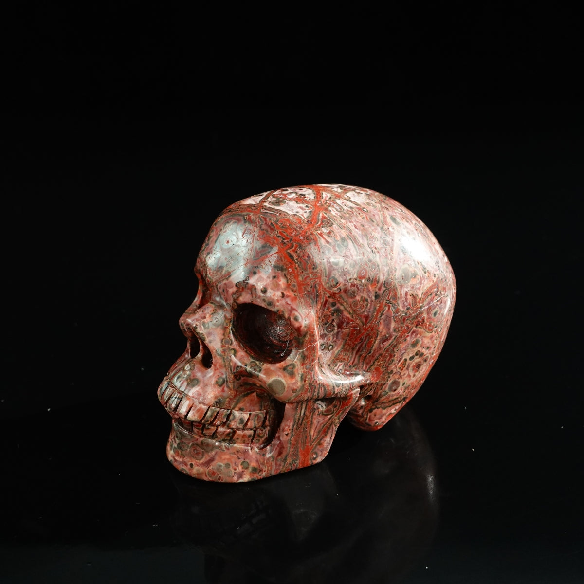 3.0" Red Leopard skin stone Crystal Skull Carving - Unique Piece #LS03