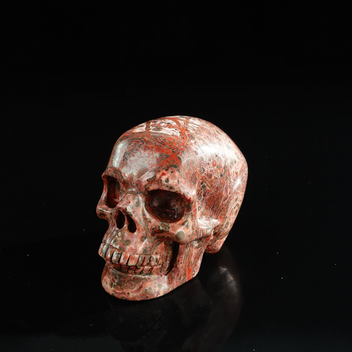 3.0" Red Leopard skin stone Crystal Skull Carving - Unique Piece #LS03
