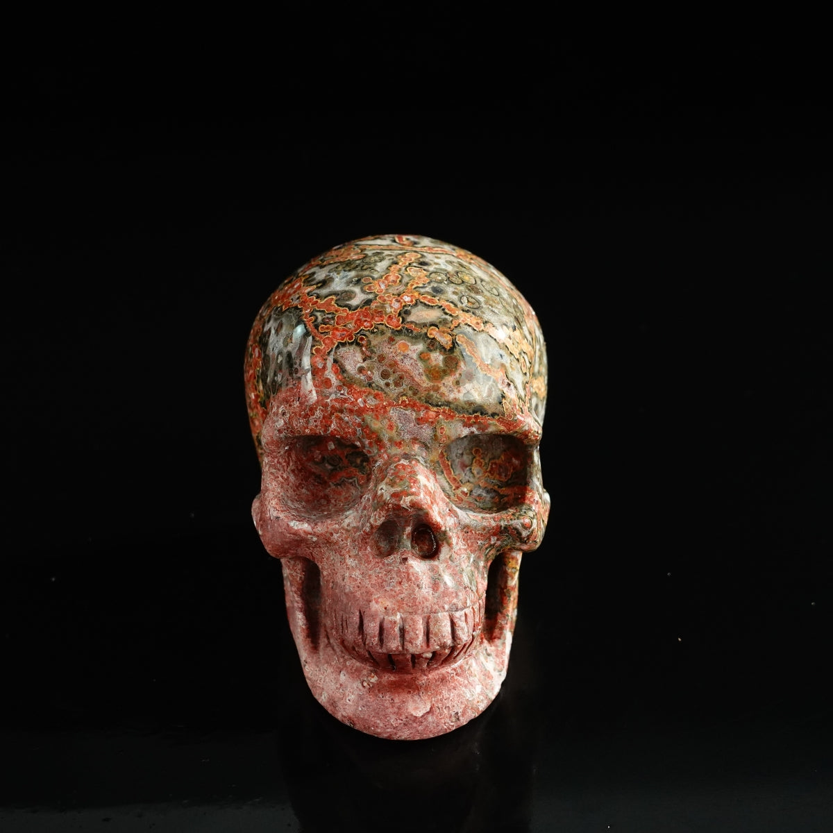 3.0" Red Leopard skin stone Crystal Skull Carving - Unique Piece #LS04