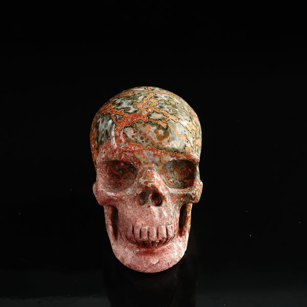 3.0" Red Leopard skin stone Crystal Skull Carving - Unique Piece #LS04