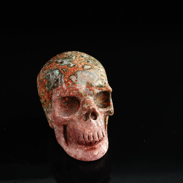 3.0" Red Leopard skin stone Crystal Skull Carving - Unique Piece #LS04 - alternate view