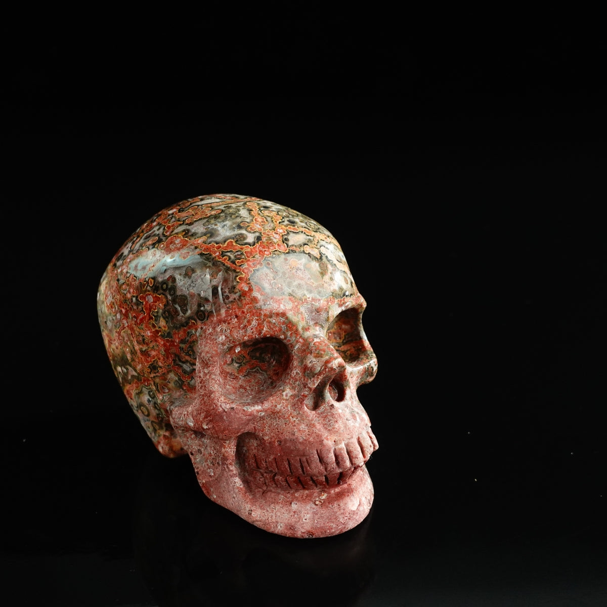 3.0" Red Leopard skin stone Crystal Skull Carving - Unique Piece #LS04