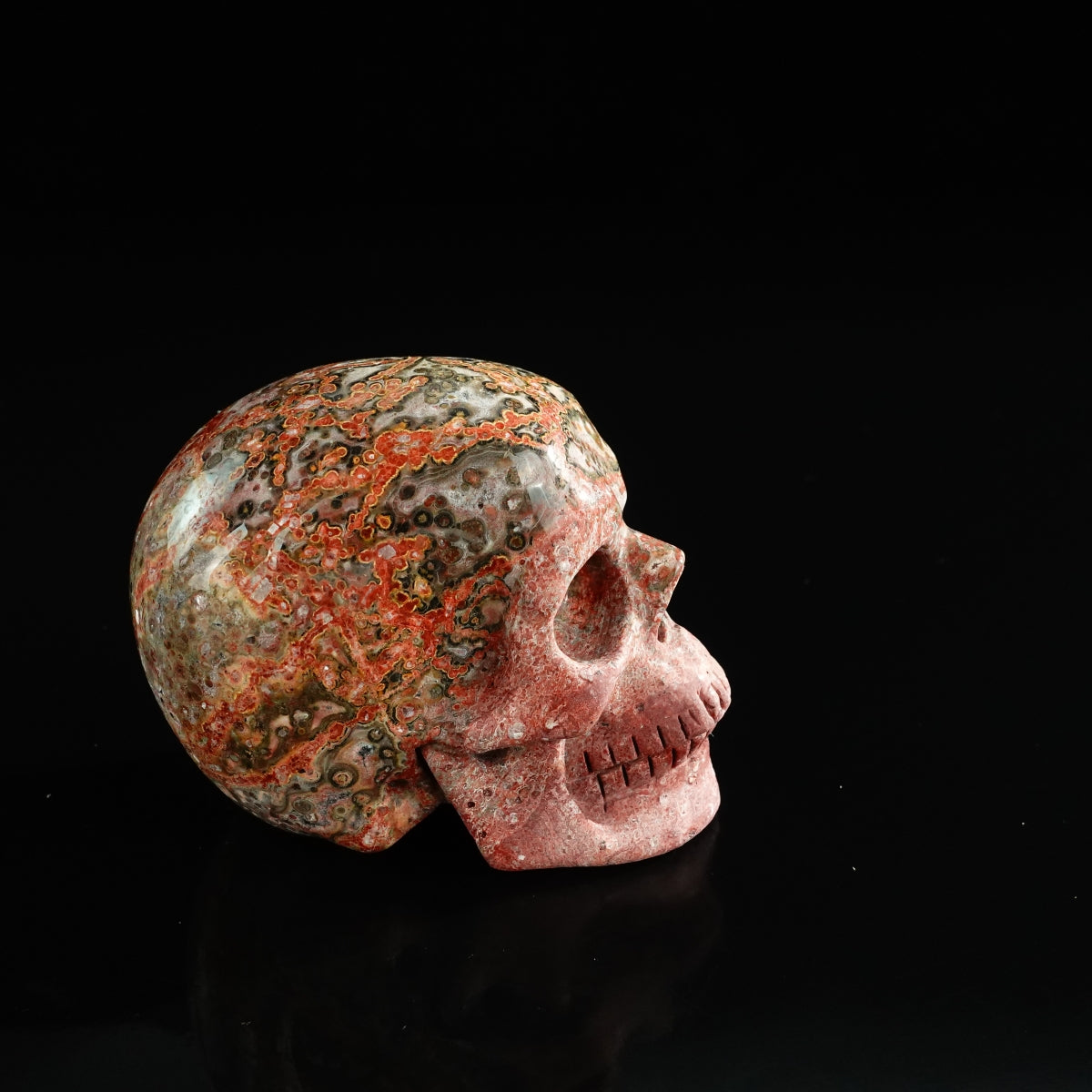 3.0" Red Leopard skin stone Crystal Skull Carving - Unique Piece #LS04