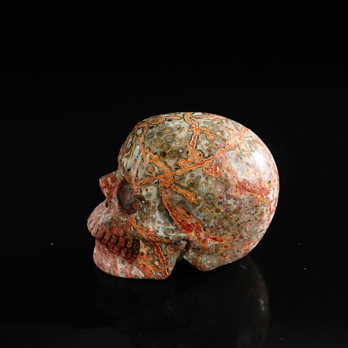 3.0" Red Leopard skin stone Crystal Skull Carving - Unique Piece #LS04