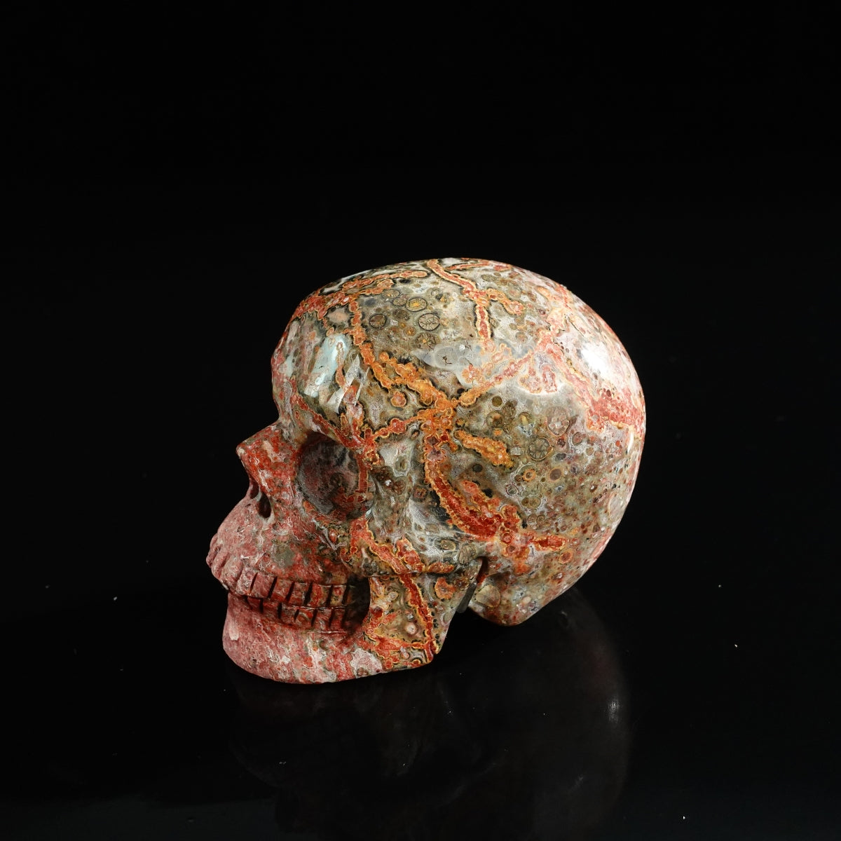 3.0" Red Leopard skin stone Crystal Skull Carving - Unique Piece #LS04