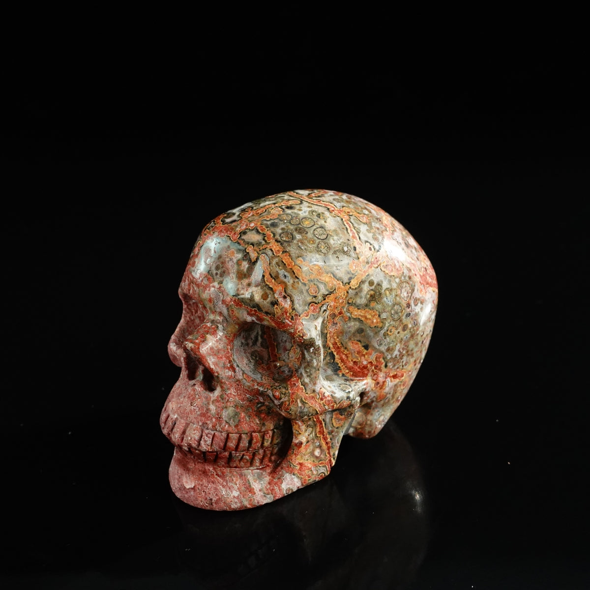 3.0" Red Leopard skin stone Crystal Skull Carving - Unique Piece #LS04