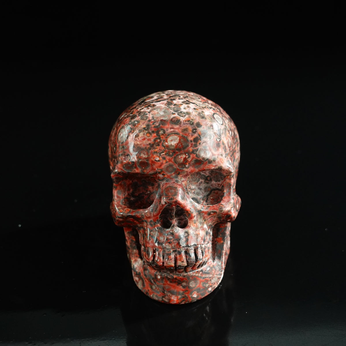 3.0" Red Leopard skin stone Crystal Skull Carving - Unique Piece #LS05