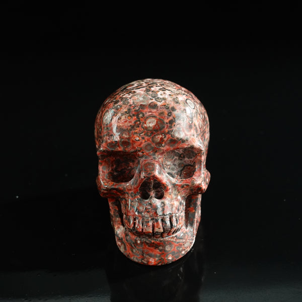 3.0" Red Leopard skin stone Crystal Skull Carving - Unique Piece #LS05