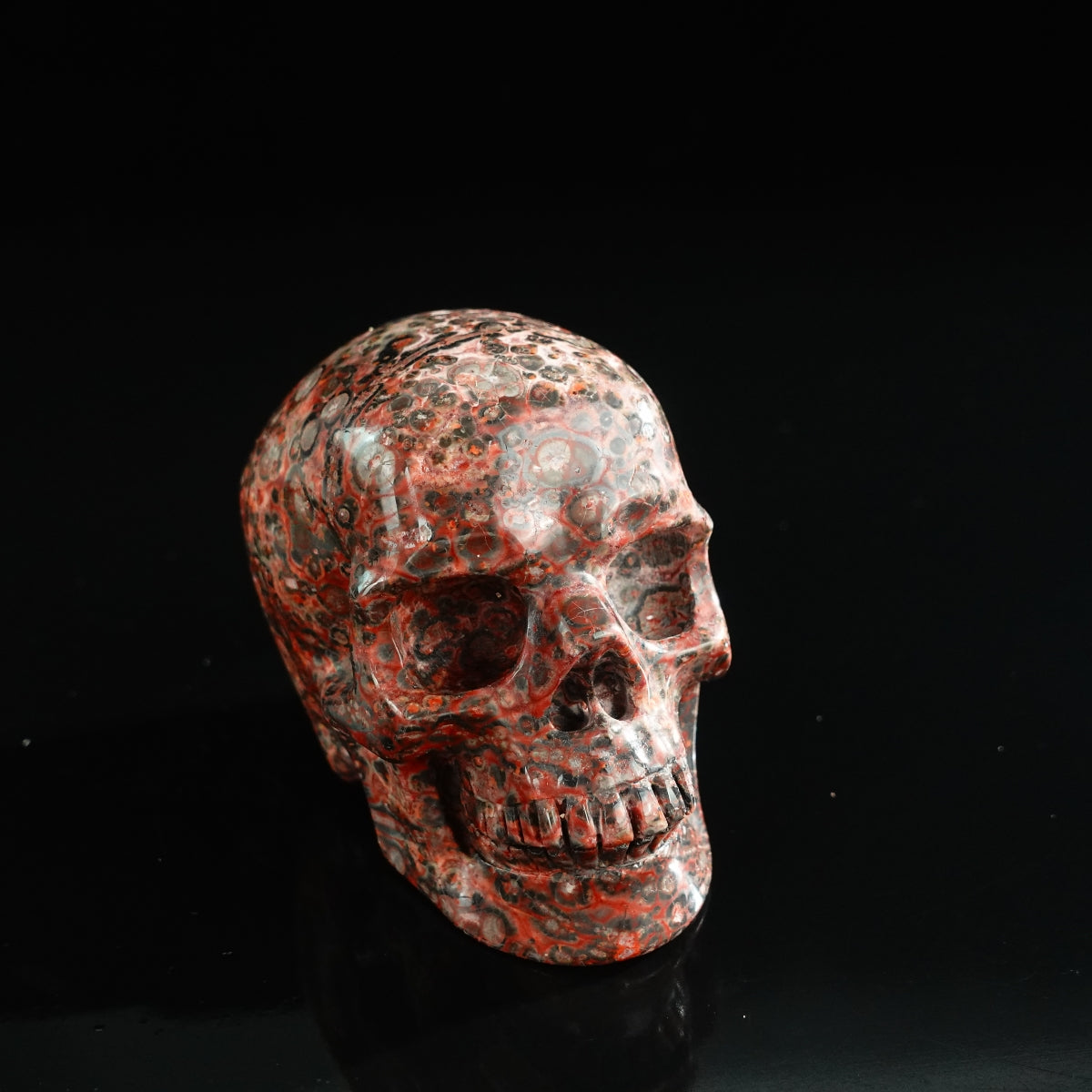 3.0" Red Leopard skin stone Crystal Skull Carving - Unique Piece #LS05