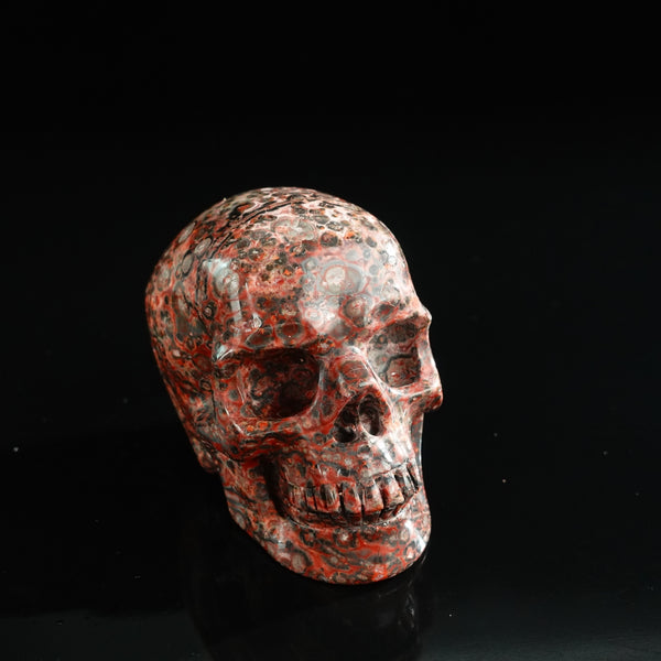 3.0" Red Leopard skin stone Crystal Skull Carving - Unique Piece #LS05 - alternate view