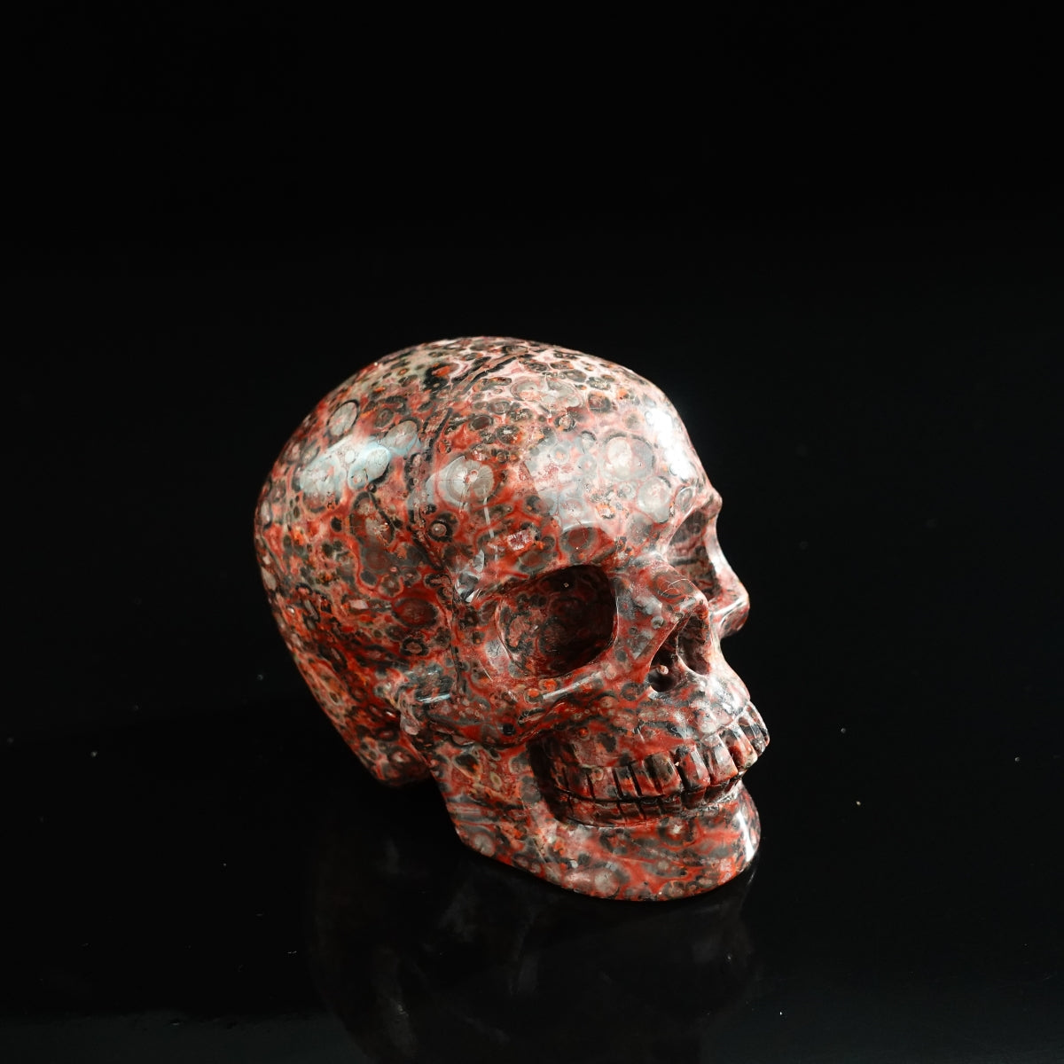 3.0" Red Leopard skin stone Crystal Skull Carving - Unique Piece #LS05