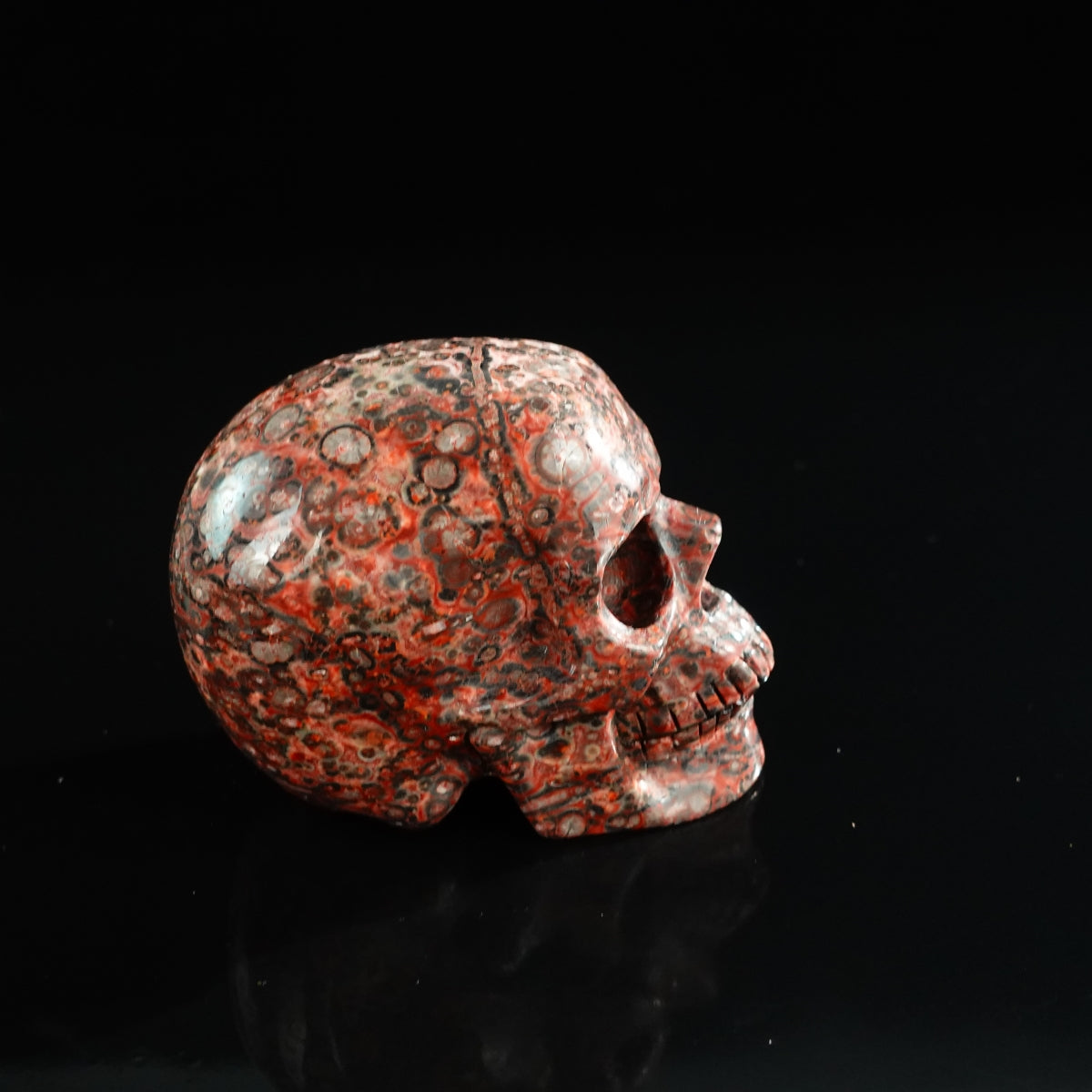 3.0" Red Leopard skin stone Crystal Skull Carving - Unique Piece #LS05