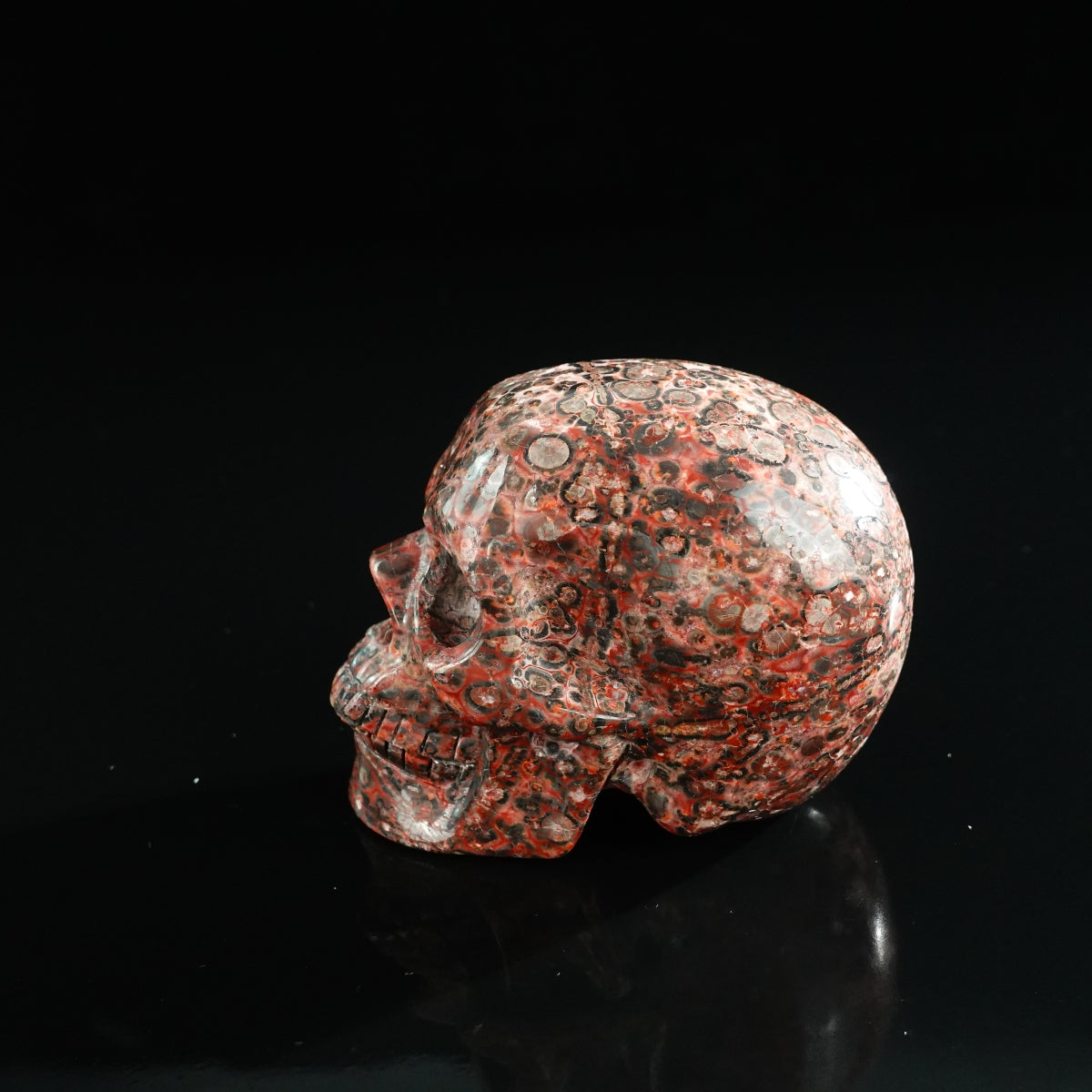 3.0" Red Leopard skin stone Crystal Skull Carving - Unique Piece #LS05