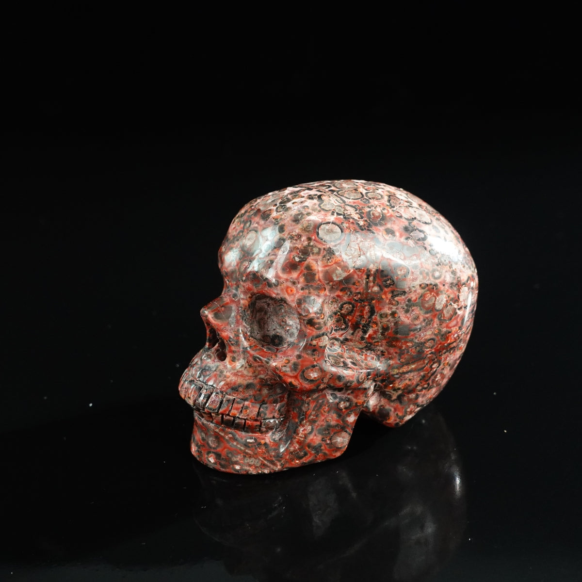 3.0" Red Leopard skin stone Crystal Skull Carving - Unique Piece #LS05