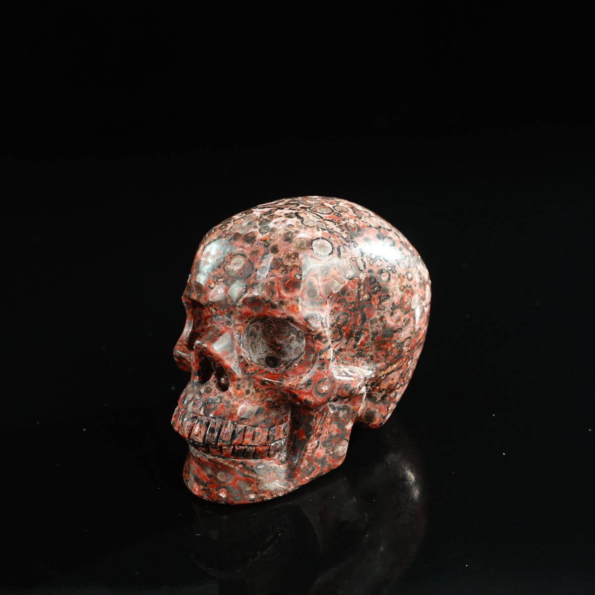 3.0" Red Leopard skin stone Crystal Skull Carving - Unique Piece #LS05