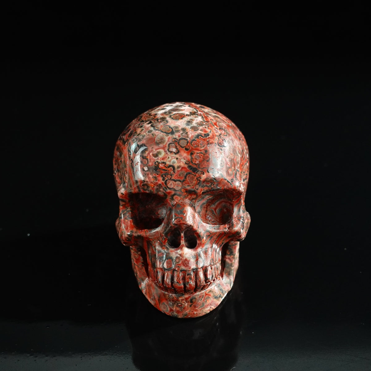 3.0" Red Leopard skin stone Crystal Skull Carving - Unique Piece #LS06